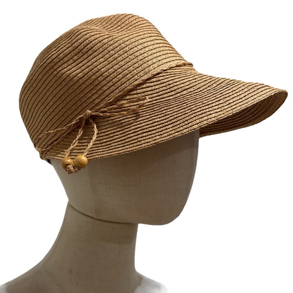 AUGUST FOREVER CLASSIC WOVEN FRAMER SUN HAT W WOODEN BEAD DETAILS FARMHOUSE OS - Picture 3 of 11